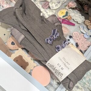 Collegien Capucine - Ribbed Tights with Velvet Bows 0/3 NWT